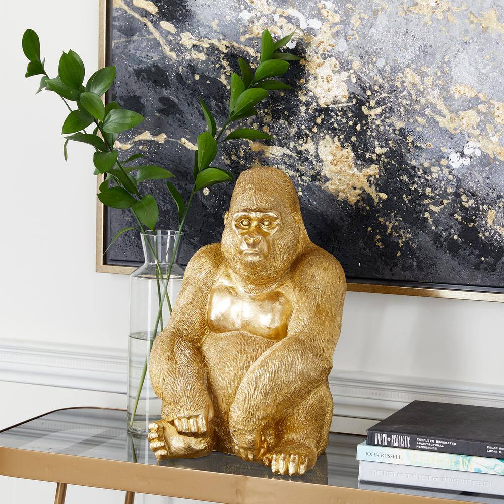 15" Gold Polystone Gorilla Decorative Sculpture