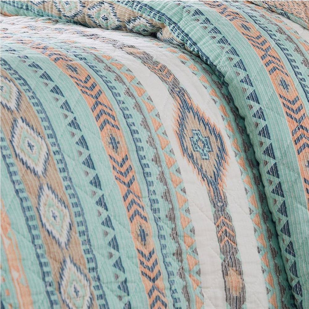 Blue Full Microfiber Geometric Quilt Set