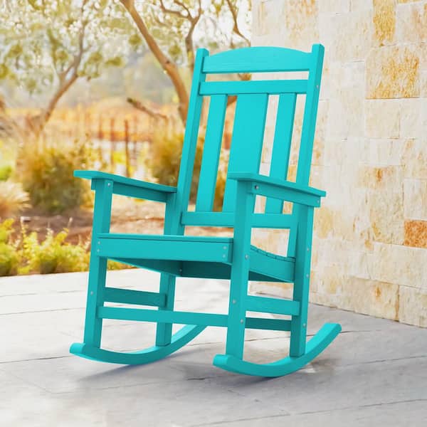OrangeOne Orlando Aruba Blue Poly Plastic All Weather Resistant Outdoor Indoor Proch Rocker Patio Outdoor Rocking Chair