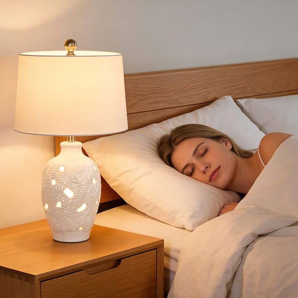 ROTTOGOON 25.5 in. Modern Ceramic Table Lamp Hollowed-out leaf