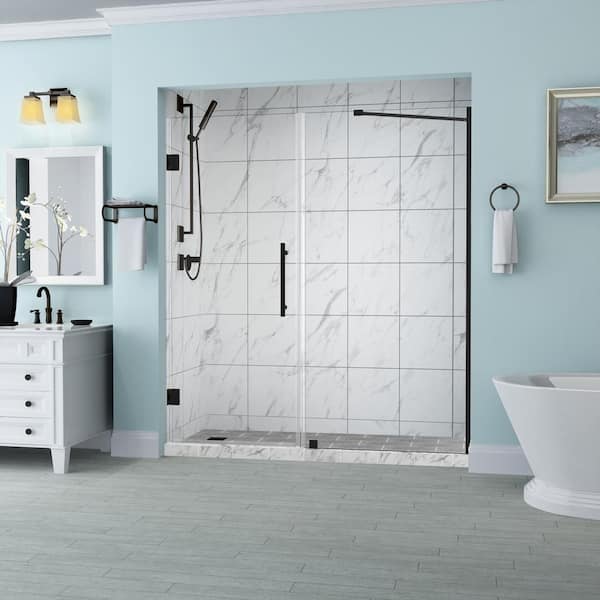 Aston Belmore 55.25 in. to 56.25 in. W x 72 in. H Pivot Frameless Shower Door in Oil Rubbed Bronze
