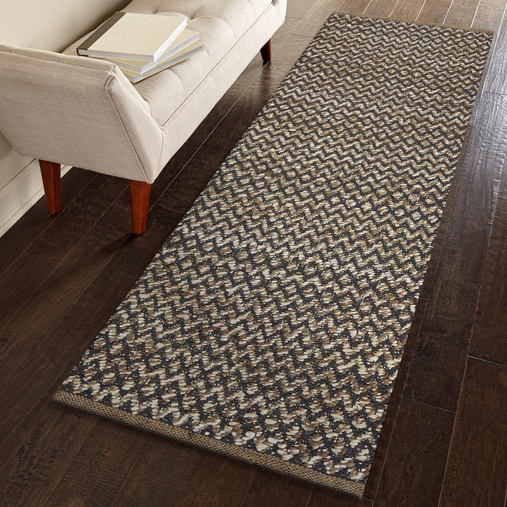 Gray and Beige Cotton Chevron Runner Rug, 2' x 5'8"