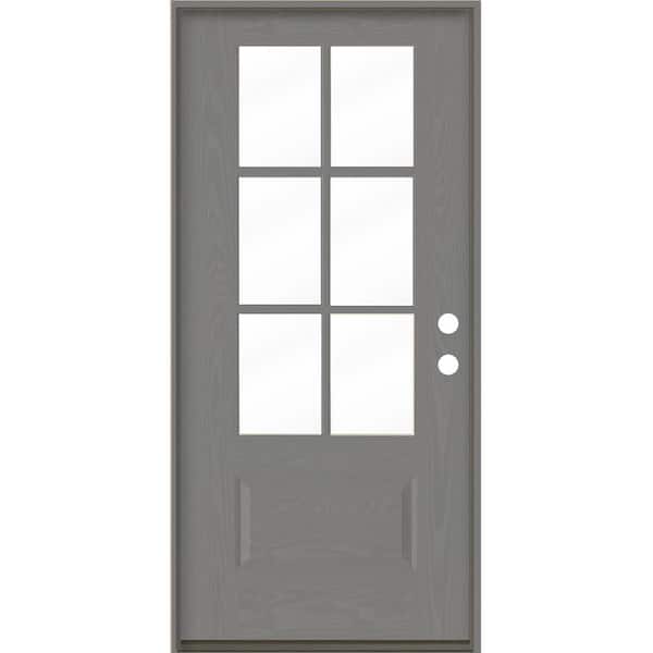 Krosswood Doors 36 in. x 80 in. Farmhouse Clear Glass Window Left-Hand/Inswing Grey MG Stain Woodlook Fiberglass Prehung Front Door
