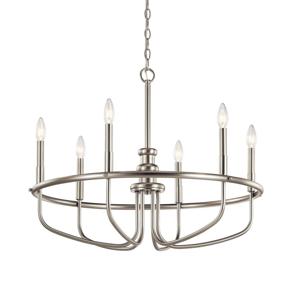 Brushed Nickel 6-Light Modern Candle Chandelier