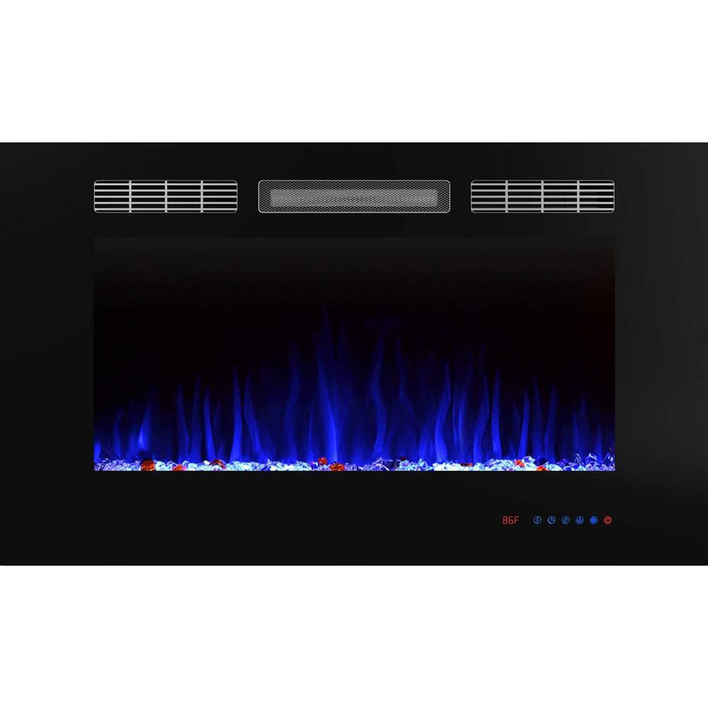 Black 36 in. Electric Fireplace Insert Wall Mounted and Recessed with Remot