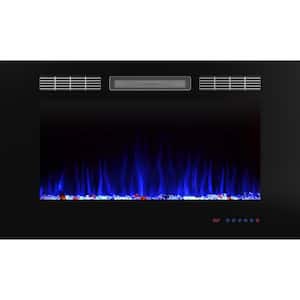 Black 36 in. Electric Fireplace Insert Wall Mounted and Recessed with Remote 1500/750 Watt