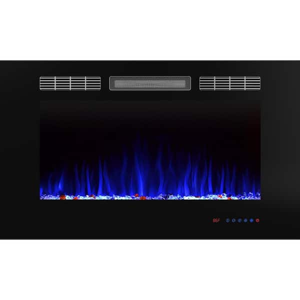 Black 36 in. Electric Fireplace Insert Wall Mounted and Recessed with Remote 1500/750 Watt