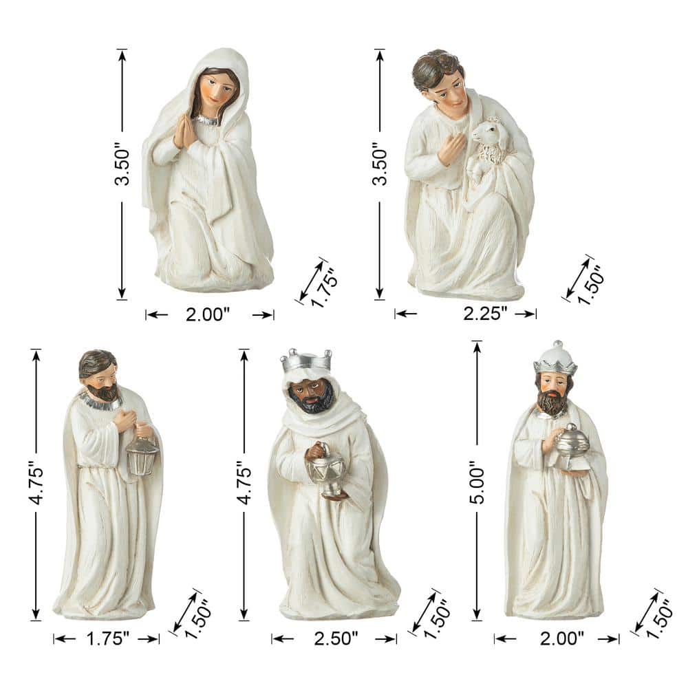Ivory Resin Nativity Scene Set with Angel and Holy Family
