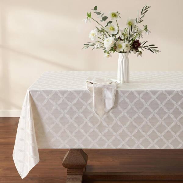 Lenox Laurel Leaf Tablecloth, Platinum - 70"W x 144"L