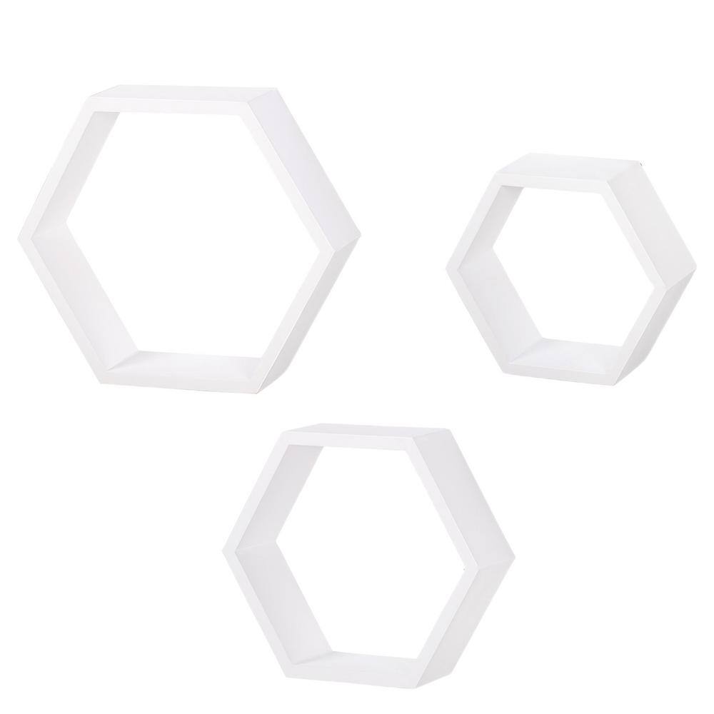 Oumilen Wall Mounted Hexagon Floating Shelves MDF Wooden Wall Hanging ...