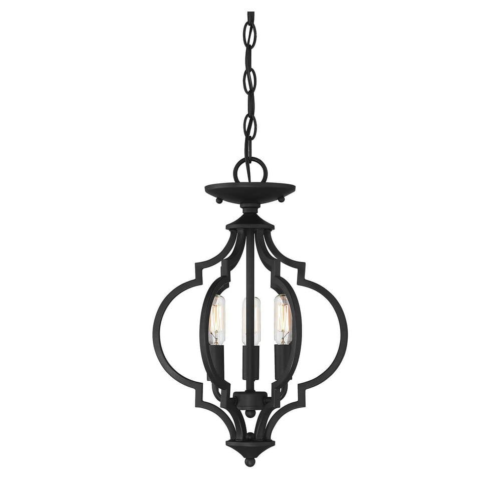 Matte Black Quatrefoil 3-Light Semi-Flush Mount Pendant
