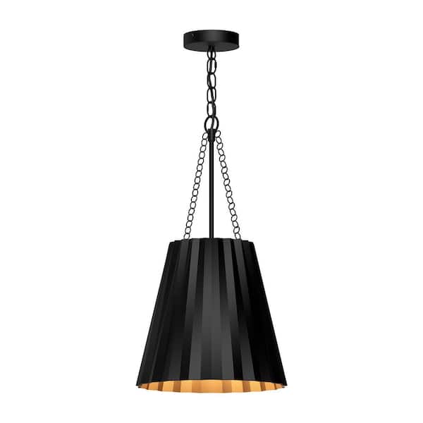 ALORA MOOD Plisse 12 in. 1 Light 60-Watt Matte Black Pendant Light
