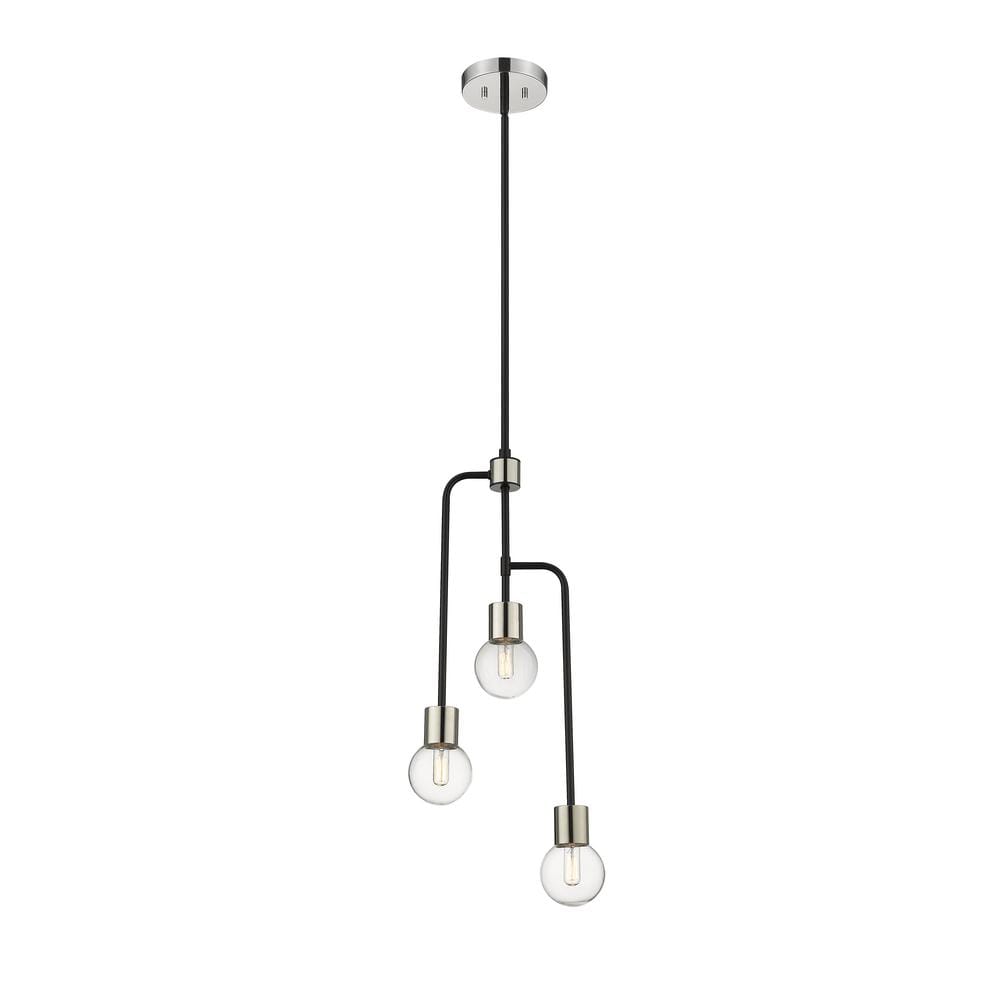 Neutra 3-Light Matte Black and Polished Nickel Globe Chandelier