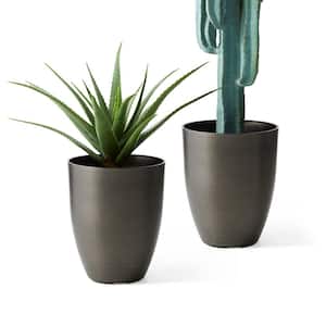 16.75 in. H Black Eco-Friendly Resin and Stone Faux Brushed Steel Texture Tall Planter (2-Pack)