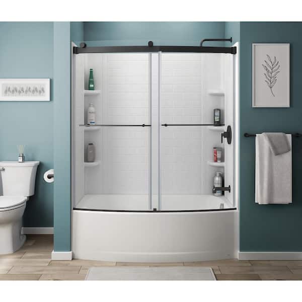 Ovation Curve 60 in. W x 60 in. H Sliding Frameless Tub Door in Matte Black