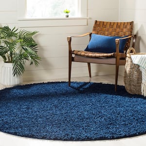 Athens Shag Navy 7 ft. x 7 ft. Round Gradient Solid Area Rug