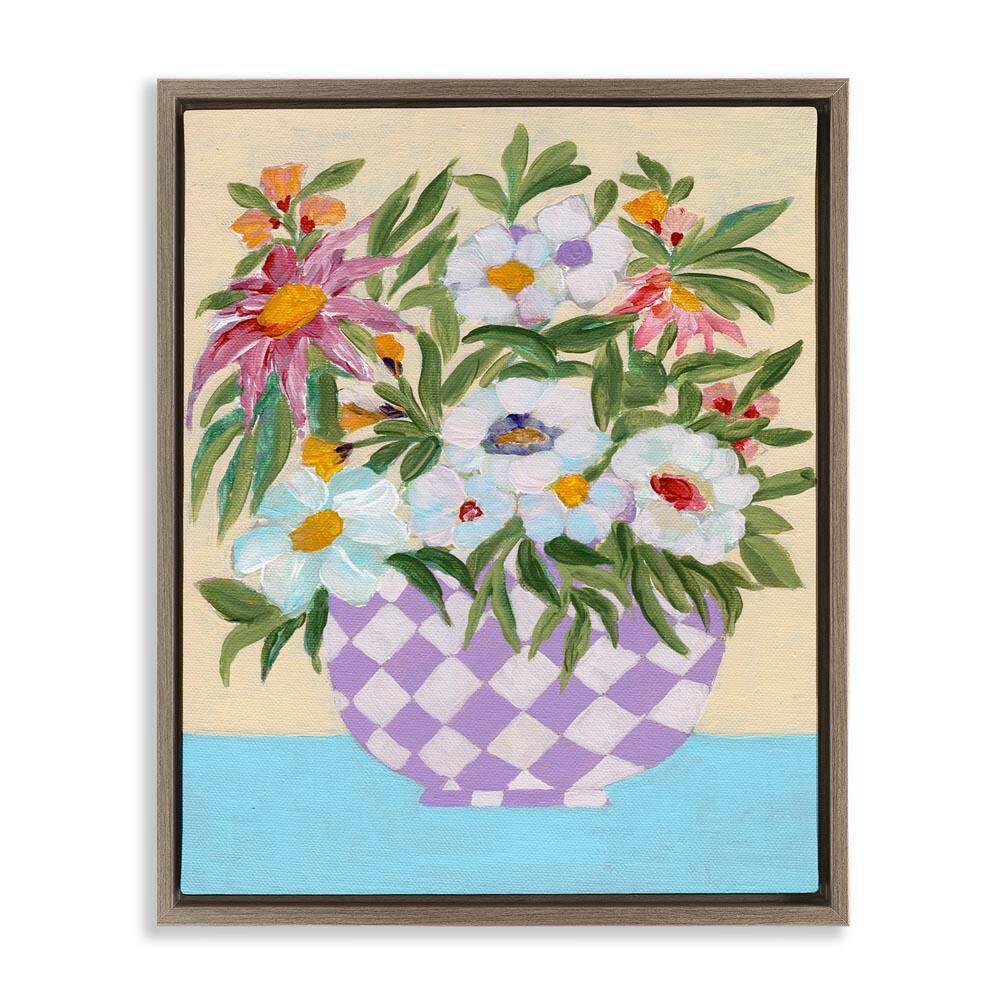 Checkered Flower Pot by Nikita Jariwala Brown Floater Frame Nature Graphic Art Print 21 in. x 17 in. price history on PriceWatchPro