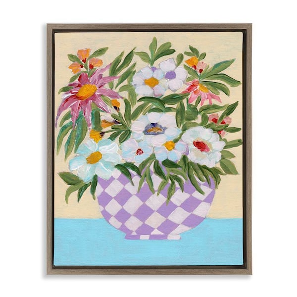 Stupell Industries Checkered Flower Pot by Nikita Jariwala Brown Floater Frame Nature Graphic Art Print 21 in. x 17 in.