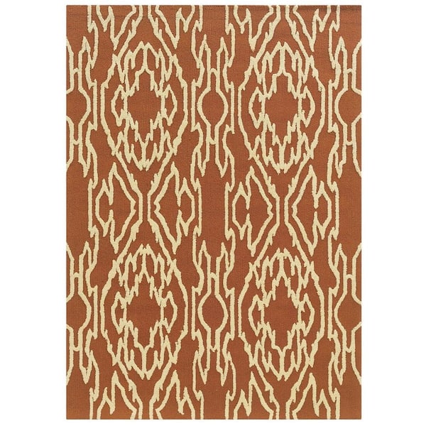 Linon Home Decor Le Soliel Collection Terracotta and Ivory 8 ft. x 10 ft. Outdoor Area Rug