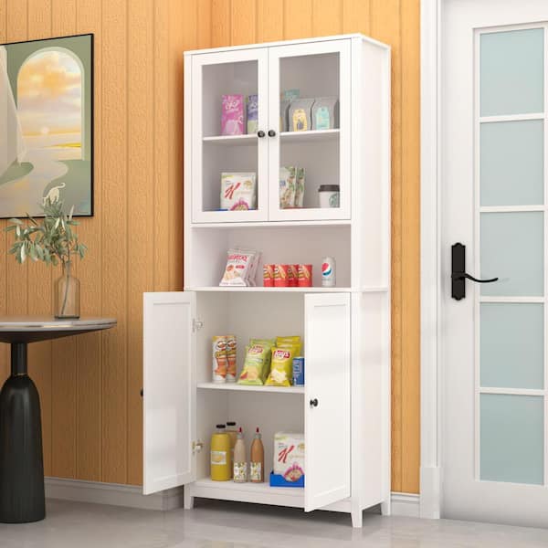 Pantry Cabinet Lofka 33 White Kitchen Pantry Storage Cabinet with 4 Drawers,  1 Door and 3 Shelves 