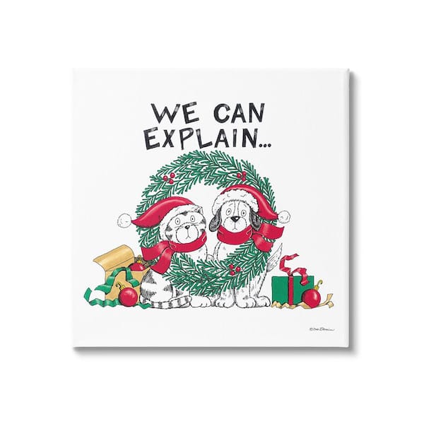 Stupell Industries Cat and Dog Christmas Humor by Deb Strain 1-Piece Unframed Graphic Print Animal Poster Art Print 24 in. x 24 in.