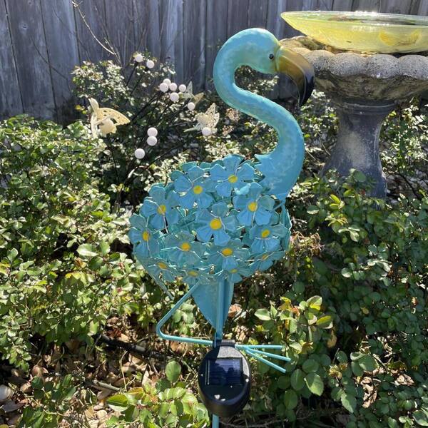 39 in. Blue Metal Solar Flamingo Garden Lights D0DRKCL6BR - The