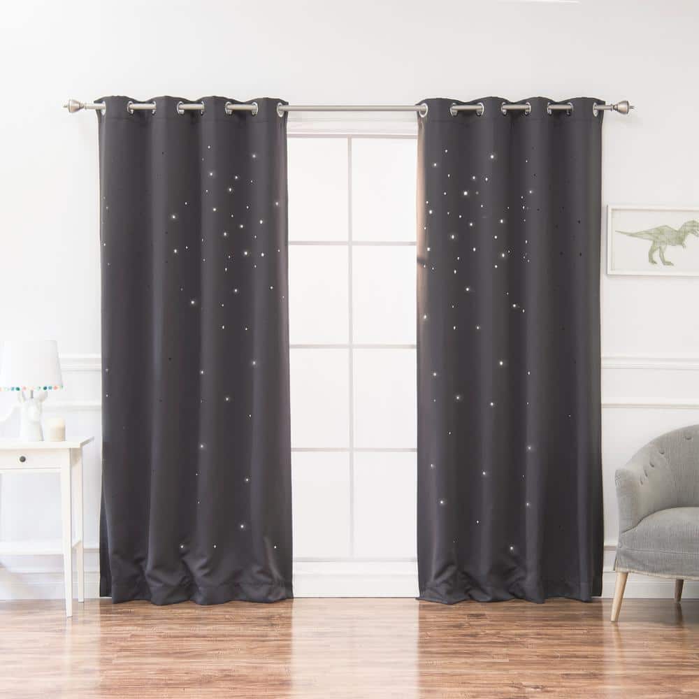Best Home Fashion Dark Grey Geometric Grommet Blackout Curtain 52 in. W x  84 in. L (Set of 2) The Home Depot