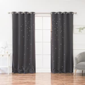 Dark Grey Geometric Grommet Blackout Curtain - 52 in. W x 84 in. L (Set of 2)