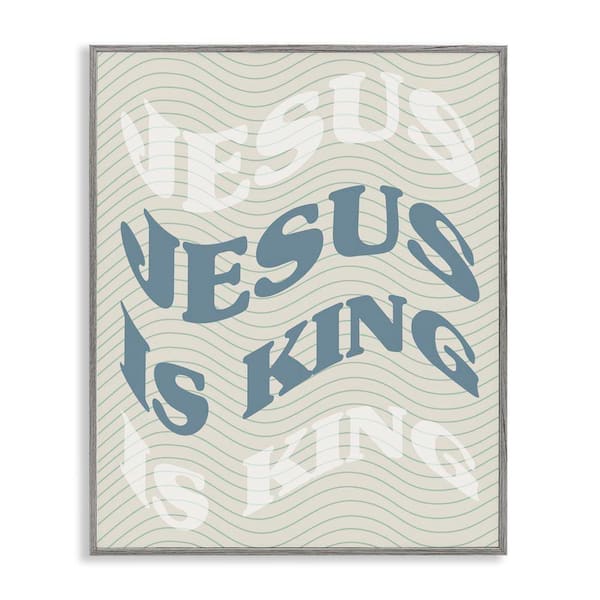 Stupell Industries Wavy Jesus Is King by Daphne Polselli Gray Framed Religious Giclee Art Print 14 in. x 11 in.