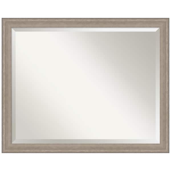 Amanti Art Medium Rectangle Satin Grey Beveled Glass Casual Mirror (25 in. H x 31 in. W)