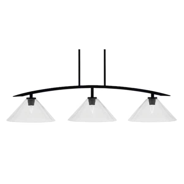 Unbranded Siena 45.25 in. 3-Light Matte Black Chandelier with 12 in. Clear Bubble Glass Shades No Bulbs Included