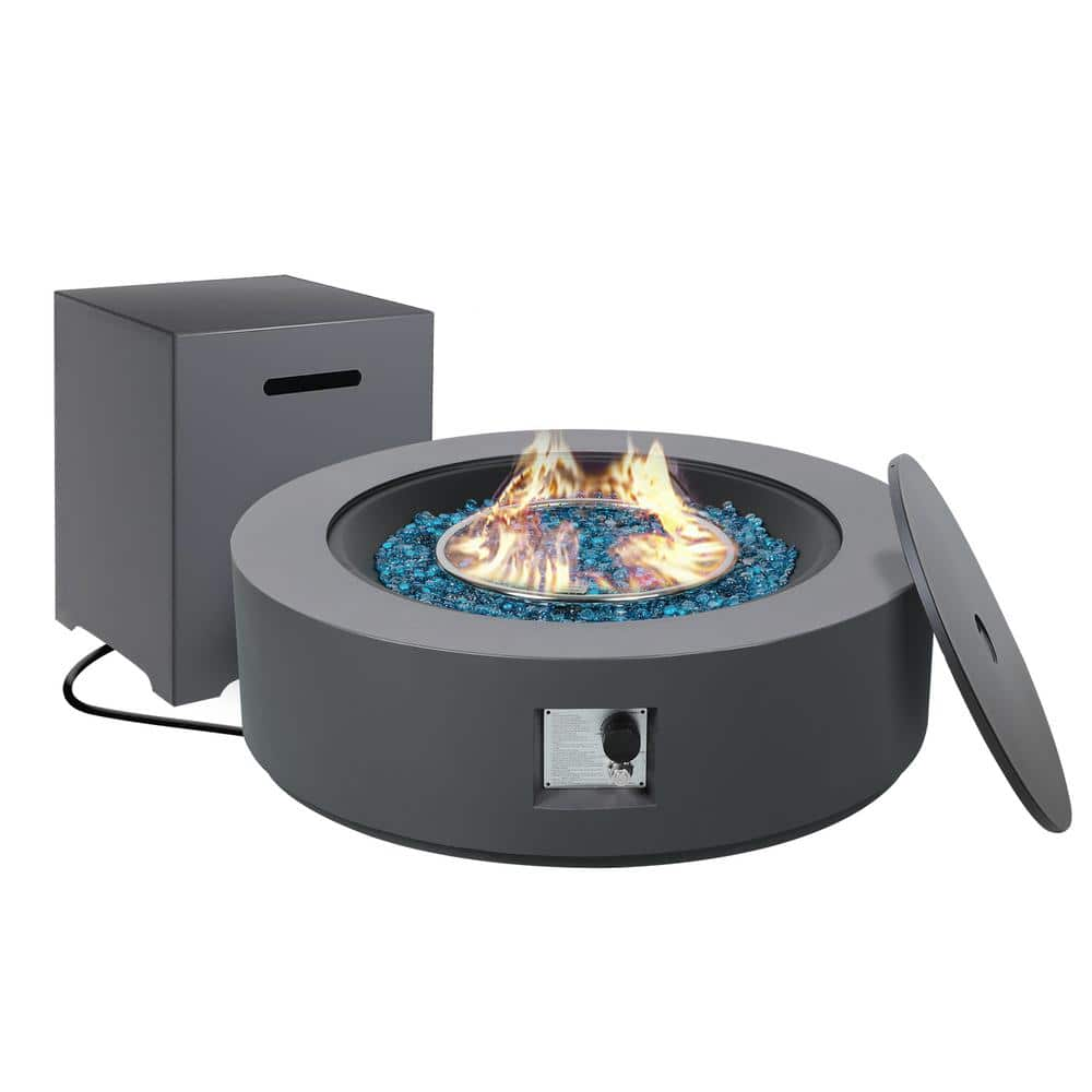 UPHA 42 in. 50,000 BTU Dark Gray Round Iron Outdoor Propane Gas Fire ...