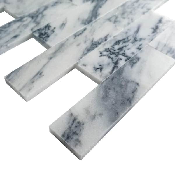 unoa 【Marble stone】No sleeve design MOLOVO Natural White and Blue 1.89 in. x 7.8 Subway Polished