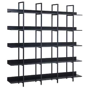 70.87 in. Black 5-Tier Bookcase Home Office Open Bookshelf with Metal Frame