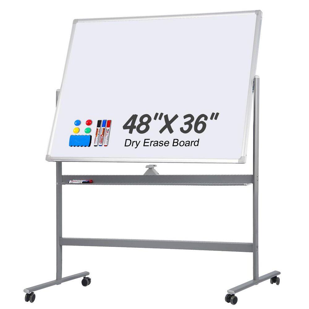 Viz-PRO 60x48 Double-Sided Magnetic Mobile Whiteboard – Rolling Dry Erase Board – Lacquer Finish, Lifetime Warranty