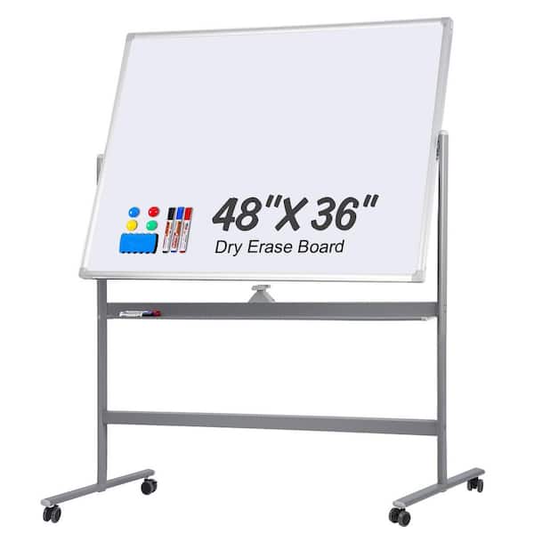 1-Pack Rolling Mobile Magnetic Whiteboard with Stand, 48 W x 36 H, Dry Erase Board Easel, Gray, Portable Office