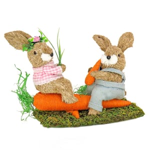 14 in. 2 Easter Bunnies on Carrot Seesaw