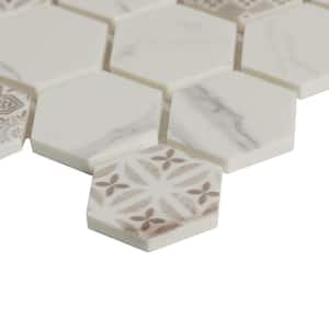 Artistic Elements Carrara 12 in. x 12 in. Hex Inkjet Glazed Glass Mesh-Mounted Mosaic Tile (0.87 sq. ft./Each)