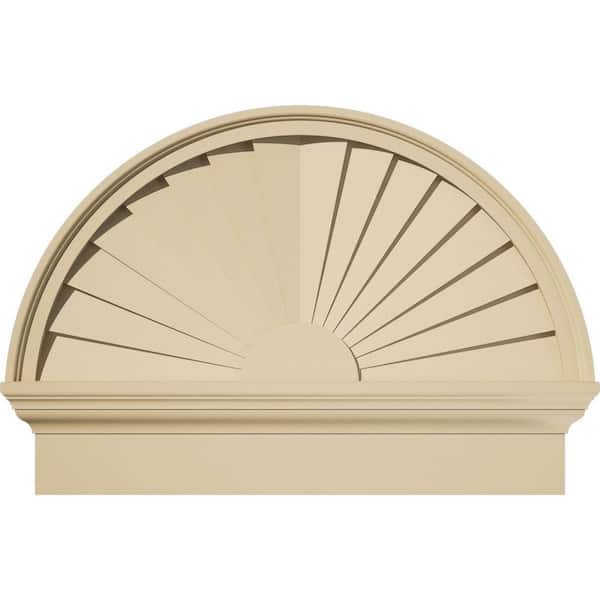 Ekena Millwork 28 in. W x 20-3/4 in. H x 2-3/4 in. P Half Round Sunburst Signature Urethane Combination Pediment, Primed Tan