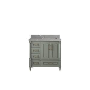 Hudson 36 in. W x 22 in. D x 36 in. H Right Offset Sink Bath Vanity in Evergreen with 2 in. Piatra Gray Qt. Top