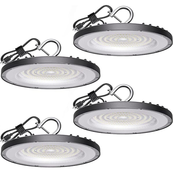 LED High Bay Light 200-Watt 5000K UFO Shop Light with 5ft Cable US Plug Waterproof for Workshop Barn Factory, 4-Pack