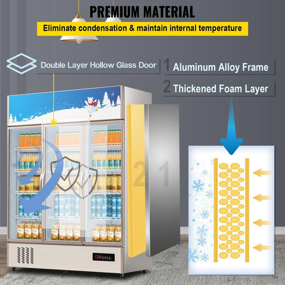 Silver Triple-Swing Glass Door Commercial Display Refrigerator