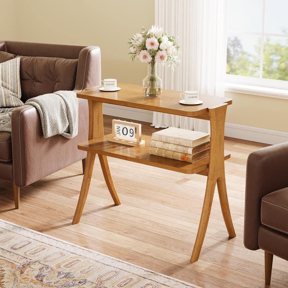 Kerlin 25.2 in. Brown Rectangle Engineered Wood End Table Side Table with 2-Tier Shelf - thumbnail 9