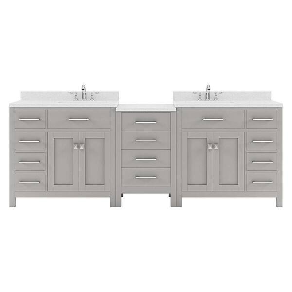 Virtu USA Caroline Parkway 93 in. W x 22 in. D x 35 in. H Double Sink Bath Vanity in Cashmere Gray with Quartz Top