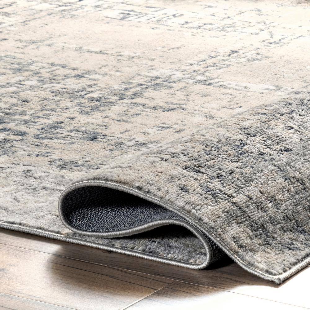 Aly Ivory and Gray Abstract Washable Area Rug