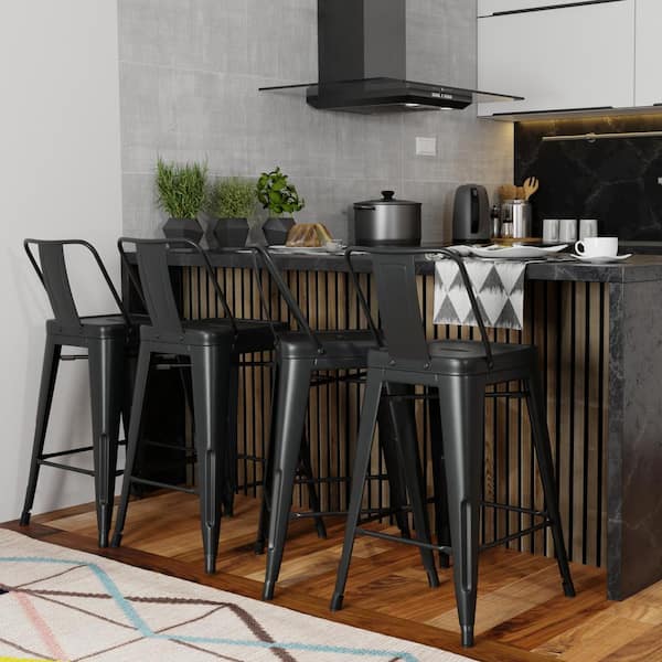 Rayne 17 in. Black Low Back 30 in. Metal Bar Stool (Set of 4)