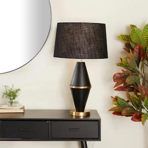 27 in. Black Metal Task and Reading Table Lamp with Gold Accents