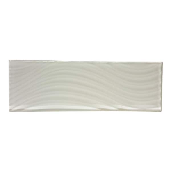 ABOLOS Coastal Style Textured Subway 4 in. x 12 in. Glossy Cream Glass Tile Sample