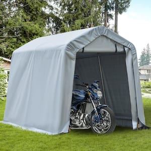 6 ft. x 8 ft. Heavy-Duty Carport Portable Garage Storage Tent with Anti-UV PE Cover and Double Zipper Doors, Light Gray