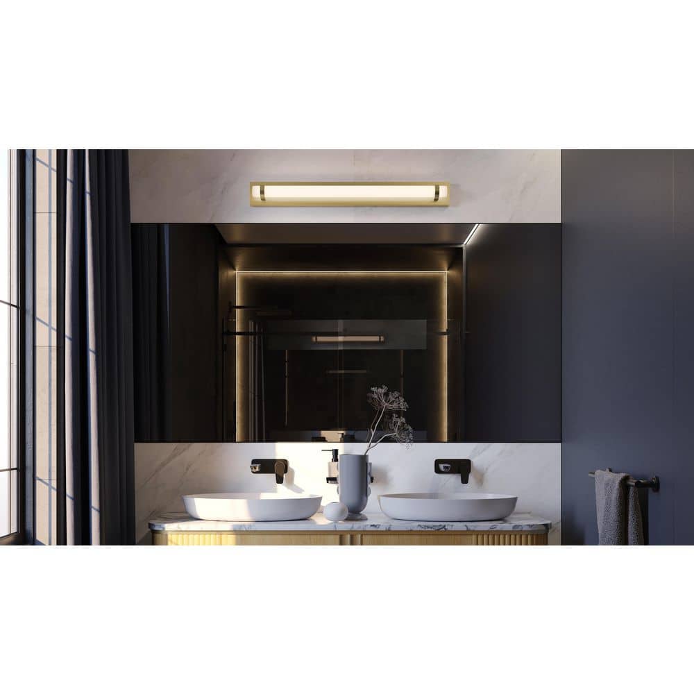Miami 36 in. 1-Light Antique Brass Integrated LED Vanity Light with White Acrylic Shade price history on PriceWatchPro